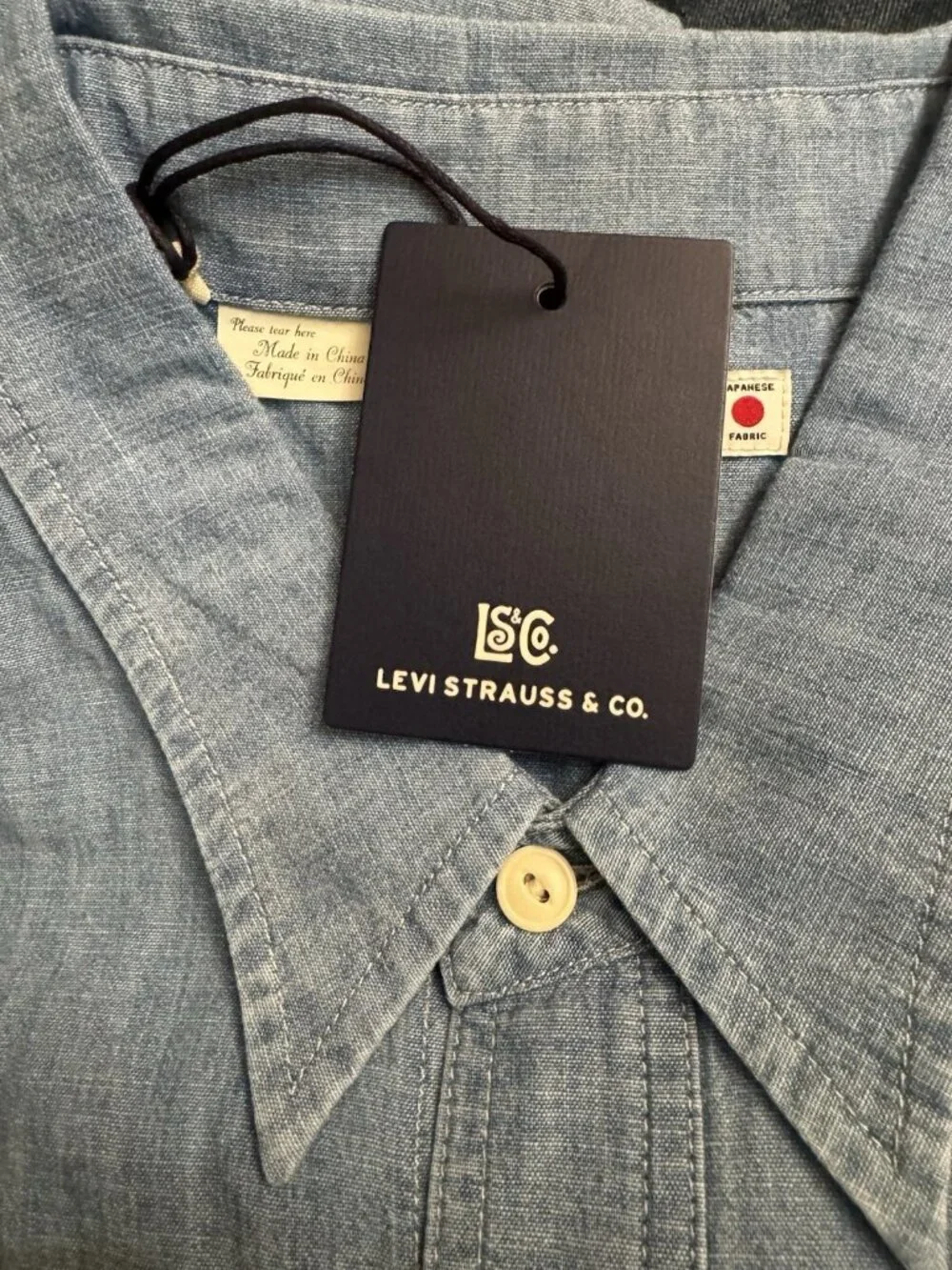 New Levi's S Blue Tab Work Shirt Light Wash Light Chambray Japanese Fabric Small